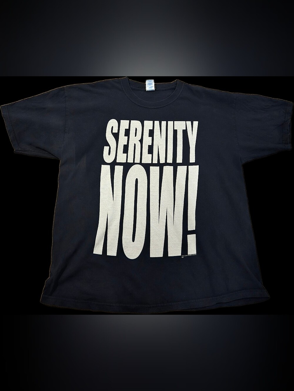Y2K Seinfeld "Serenity Now!" Graphic T-Shirt - Faded Black XL